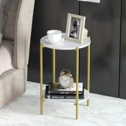 2-Tier Coffee End Tablewith Gold Steel Frame(2 Tier Coffee End Table With Gold Steel Frame) -Best Household Items product name 2094375