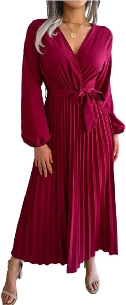 Women's Maxi Dress Long Sleeve Pleated Dress(Classy Dress For) -Best Household Items product name 2304193