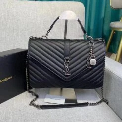 𝐒𝐍𝐓 𝐋𝐀𝐑𝐍𝐓 Saint Paris Black Matelasse Leather Large College Cassandre Flap Bag(𝐒𝐍𝐓 𝐋𝐀𝐑𝐍𝐓 Black Matelasse Leather Large College Top Handle Bag) -Best Household Items product name 2308821