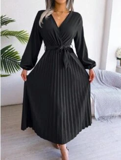 Women's Maxi Dress Long Sleeve Pleated Dress(Classy Dress For) -Best Household Items product name 2786197