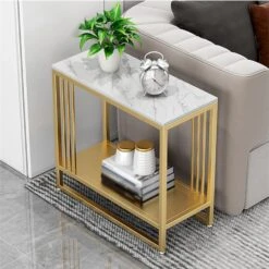 Modern Marble Slim Side Table With Storage Shelf – Stylish End Tables For Living Room And Space-Saving Sofa Tables (Size:65 * 28 * 55cm,)(Modern Marble Slim Side Table With Storage Shelf Stylish End Tables For Living Room And Space Saving Sofa Tables Size 65 28 55cm) -Best Household Items product name 3029557