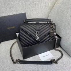 𝐒𝐍𝐓 𝐋𝐀𝐑𝐍𝐓 Saint Paris Black Matelasse Leather Large College Cassandre Flap Bag(𝐒𝐍𝐓 𝐋𝐀𝐑𝐍𝐓 Black Matelasse Leather Large College Top Handle Bag) -Best Household Items product name 3215128