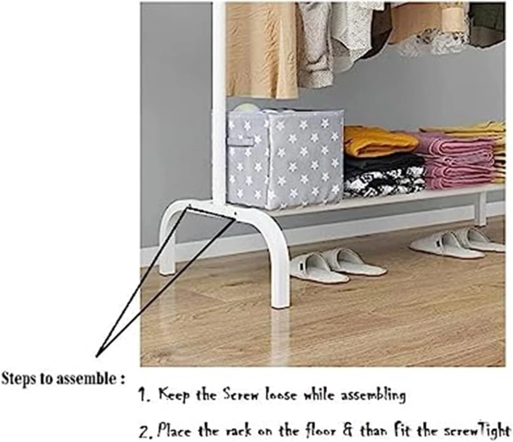 Metal Multipurpose Garment Rack Heavy Duty Cloth Rail With 2 Bottom Shelf Coat Jacket Hanging Hanger Shoe Stand ''WHITE & BLACK(Metal Multipurpose Garment Rack Heavy Duty Cloth Rail With 2 Bottom Shelf Coat Jacket Hanging Hanger Shoe Stand White Black) 6 Metal Multipurpose Garment Rack Heavy Duty Cloth Rail With 2 Bottom Shelf Coat Jacket Hanging Hanger Shoe Stand ''WHITE & BLACK(Metal Multipurpose Garment Rack Heavy Duty Cloth Rail With 2 Bottom Shelf Coat Jacket Hanging Hanger Shoe Stand White Black) - Image 4