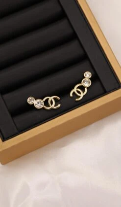 CH - CC Logo Double Rhinestone Earrings(Ch Cc Logo Double Rhinestone Earrings)