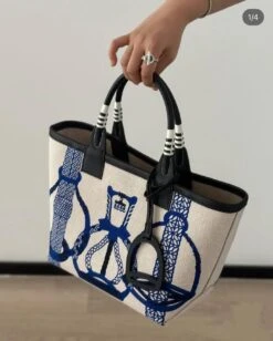 H Steeple Bag In Canvas & Calfskin Leather(𝐇 Steeple Bag In Canvas Calfskin Leather) -Best Household Items product name 4772815