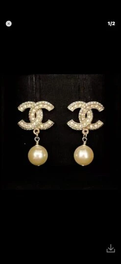 CH - CC Crystal Faux Pearl Drop Earrings(Ch Cc Crystal Faux Pearl Drop Earrings)
