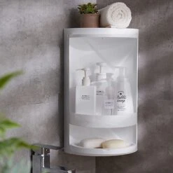 360 Rotating Corner Shelves, Storage Cabinet, White Multi Layer Storage Rack Organizer For Bathroom Countertop Bathtub Toilet Table(360 Corner Shelf Organizer) -Best Household Items product name 5397052