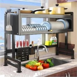 Dish Drainer Rack Over Sink,Over The Sink Dish Drying Rack Adjustable，for Quick And Efficient Drying (81*83*28)(Over The Sink Dish Drying Stand With Door)