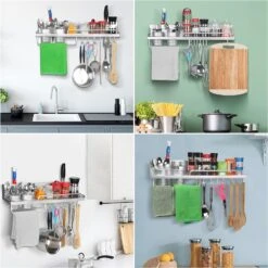 Multifunctional Wall Mount Aluminium Hanging Utensil Display Rack Shelf Organizer For Ladles Spoons Pans Spices Cutlery Cookware With Knife And Hand Towel Holder(Multifunctional Wall Mount Aluminium Hanging Utensil Display Rack Shelf Organizer For Ladles Spoons Pans Spices Cutlery Cookware With Knife And Hand Towel Holder) -Best Household Items product name 6150105