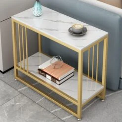 Modern Marble Slim Side Table With Storage Shelf – Stylish End Tables For Living Room And Space-Saving Sofa Tables (Size:65 * 28 * 55cm,)(Modern Marble Slim Side Table With Storage Shelf Stylish End Tables For Living Room And Space Saving Sofa Tables Size 65 28 55cm) -Best Household Items product name 6577849