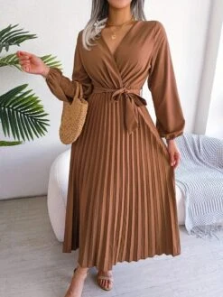 Women's Maxi Dress Long Sleeve Pleated Dress(Classy Dress For) -Best Household Items product name 6894470