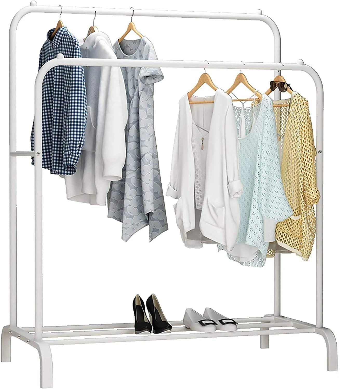 Metal Multipurpose Garment Rack Heavy Duty Cloth Rail With 2 Bottom Shelf Coat Jacket Hanging Hanger Shoe Stand ''WHITE & BLACK(Metal Multipurpose Garment Rack Heavy Duty Cloth Rail With 2 Bottom Shelf Coat Jacket Hanging Hanger Shoe Stand White Black) 4 Metal Multipurpose Garment Rack Heavy Duty Cloth Rail With 2 Bottom Shelf Coat Jacket Hanging Hanger Shoe Stand ''WHITE & BLACK(Metal Multipurpose Garment Rack Heavy Duty Cloth Rail With 2 Bottom Shelf Coat Jacket Hanging Hanger Shoe Stand White Black) - Image 2