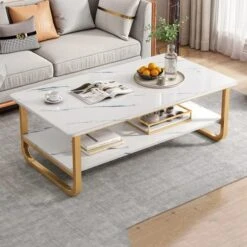 Simple Modern Coffee Table For Living Room - Light Luxury And Creative Square Design In Marble White (SIZE 100*60*42)(Simple Modern Coffee Table For Living Room Light Luxury And Creative Square Design In Marble White Size 100 60 42)