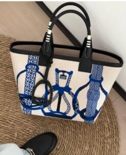 H Steeple Bag In Canvas & Calfskin Leather(𝐇 Steeple Bag In Canvas Calfskin Leather) -Best Household Items product name 7754609