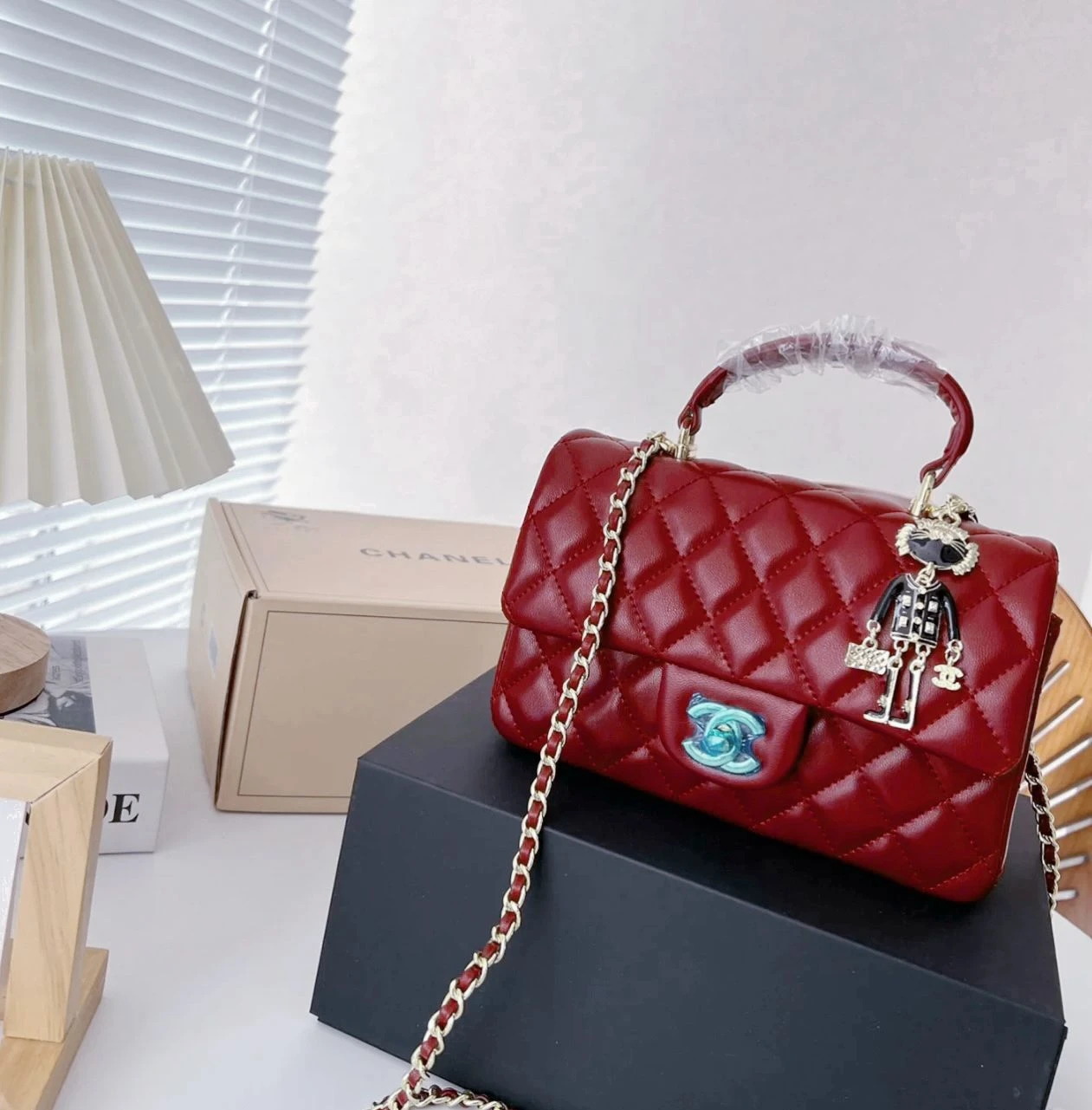 CH Quilted Flap Bag With Handle 21cm(Ch Quilted Flap Bag With Handle 21cm)