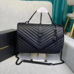 𝐒𝐍𝐓 𝐋𝐀𝐑𝐍𝐓 Saint Paris Black Matelasse Leather Large College Cassandre Flap Bag(𝐒𝐍𝐓 𝐋𝐀𝐑𝐍𝐓 Black Matelasse Leather Large College Top Handle Bag) -Best Household Items product name 9323874