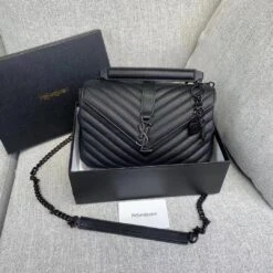 𝐒𝐍𝐓 𝐋𝐀𝐑𝐍𝐓 Saint Paris Black Matelasse Leather Large College Cassandre Flap Bag(𝐒𝐍𝐓 𝐋𝐀𝐑𝐍𝐓 Black Matelasse Leather Large College Top Handle Bag) -Best Household Items product name 9501125
