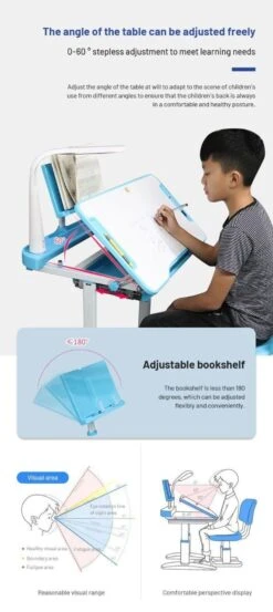 Kids Learning Table And Chair Set Height Adjustable Study Desk With Tilt Desktop With Metal Hook And Storage Drawer(Kids Learning Table) -Best Household Items product name 9697145